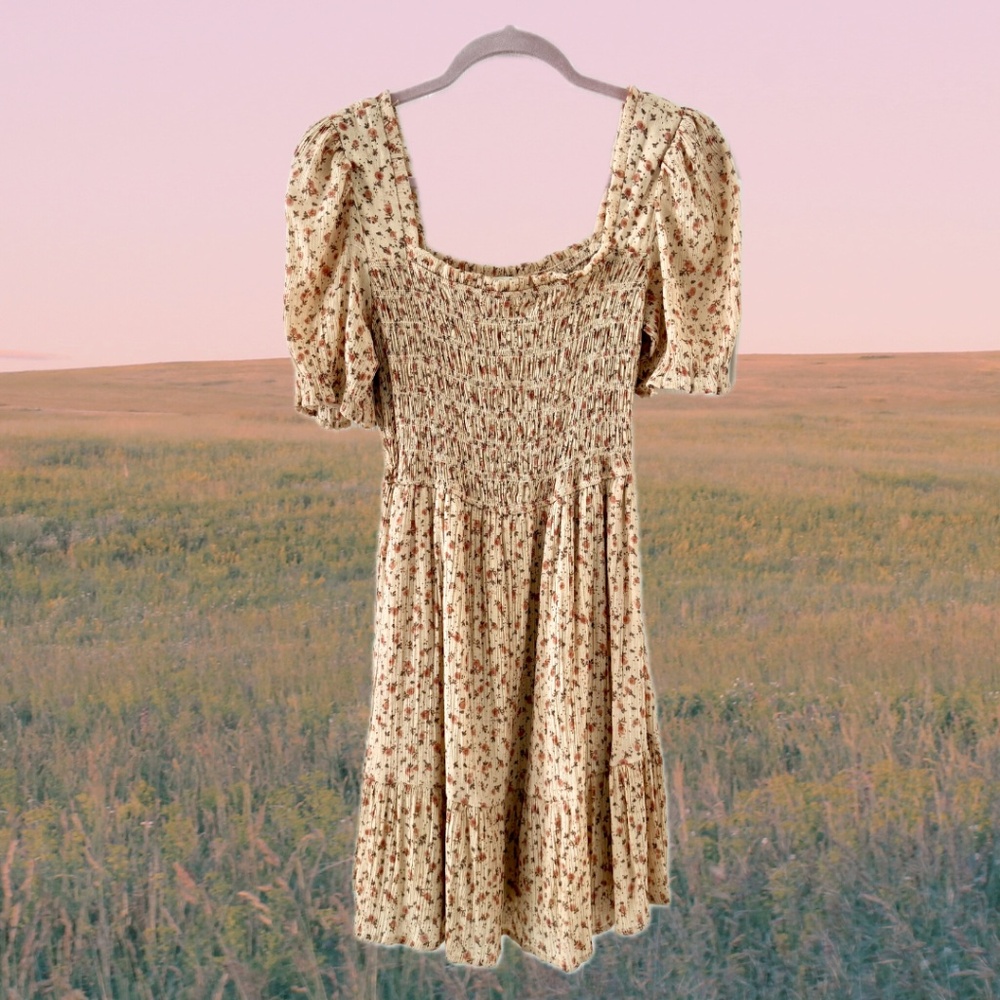 Cottagecore Floral Puff Sleeve Mini Dresss